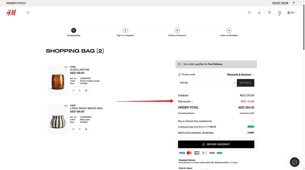 Click Apply to see the discount reflected in your total