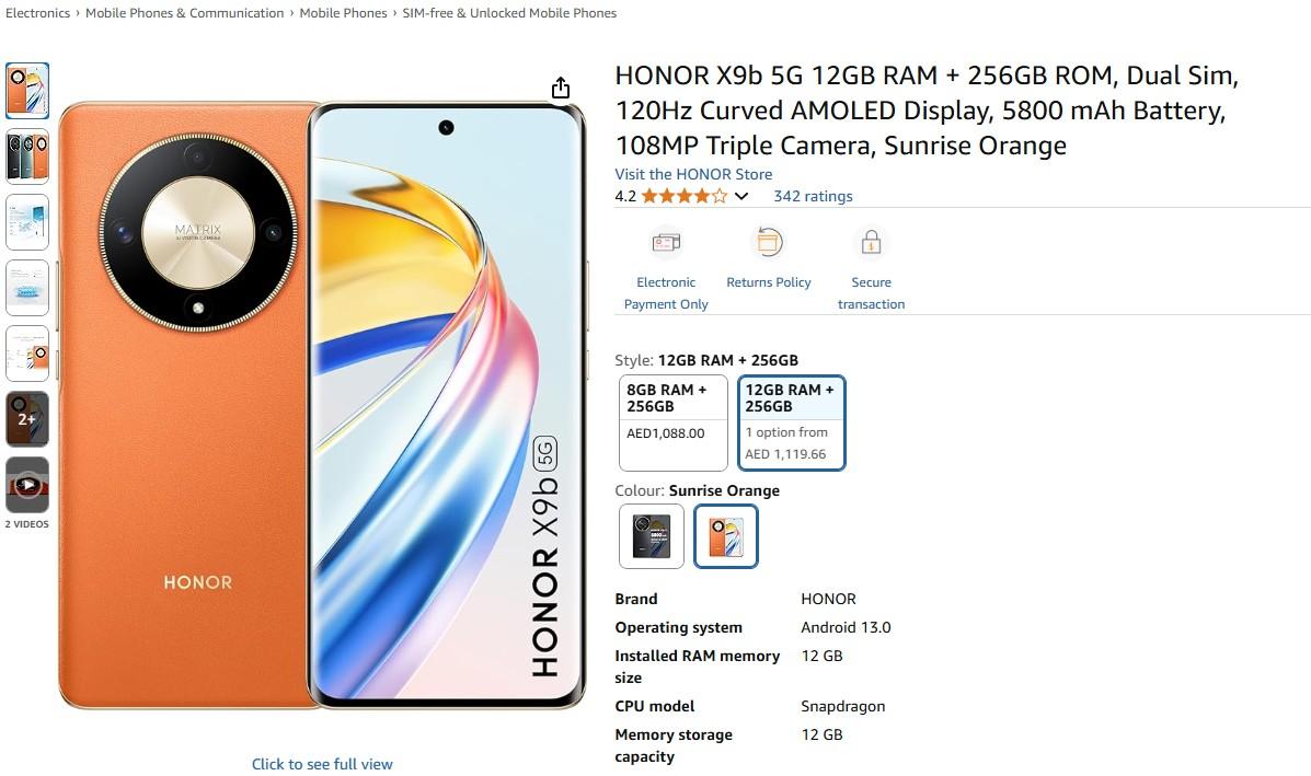HONOR X9b 5G under 1500 aed
