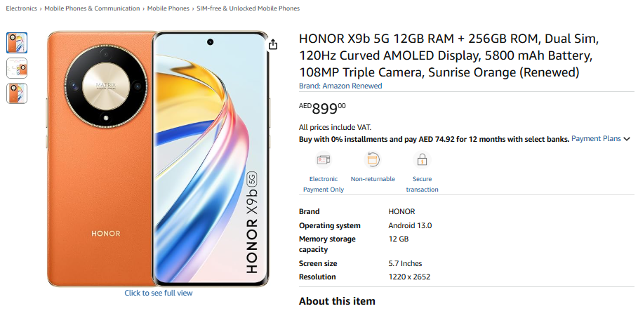 HONOR X9b 5G under 1500 aed 