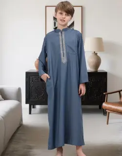 Boys' Middle Eastern Traditional Cultural Clothing, Navy Blue Long-Sleeve