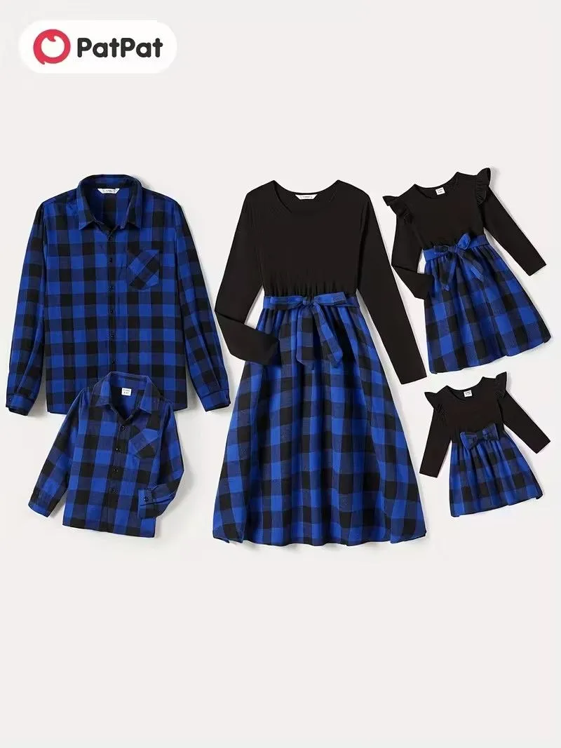 PatPat Family Matching Blue Plaid Outfit