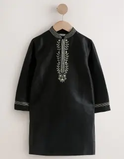 Black Embroidered Kurta Shirt (3mths-16yrs) (3mths-16yrs)
