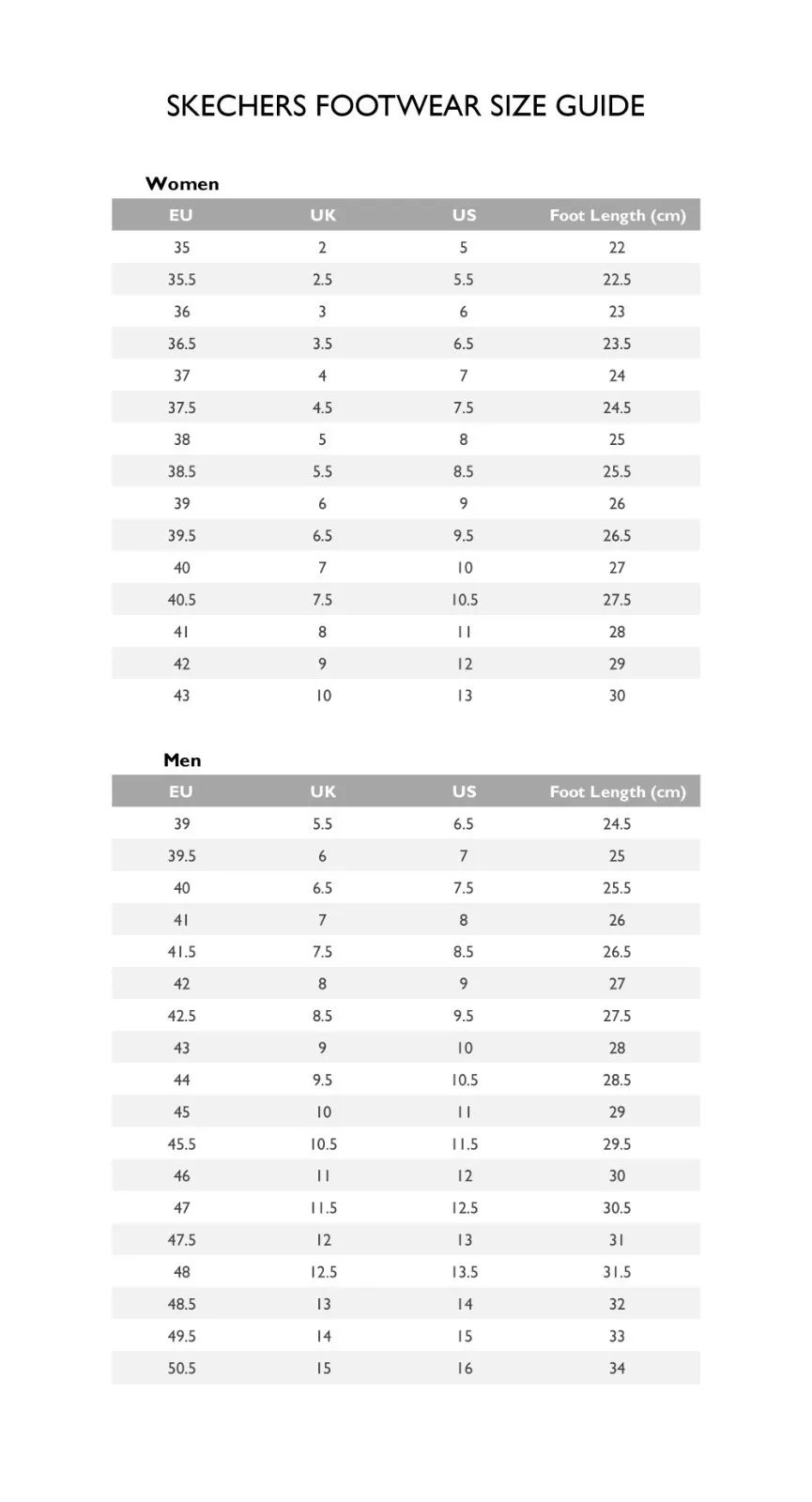 6th Street Size Guide for Men Shoes