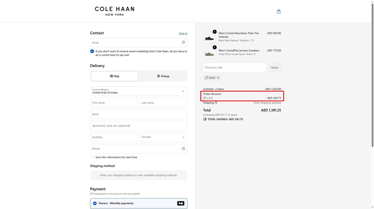How to enter Cole Haan code at checkout