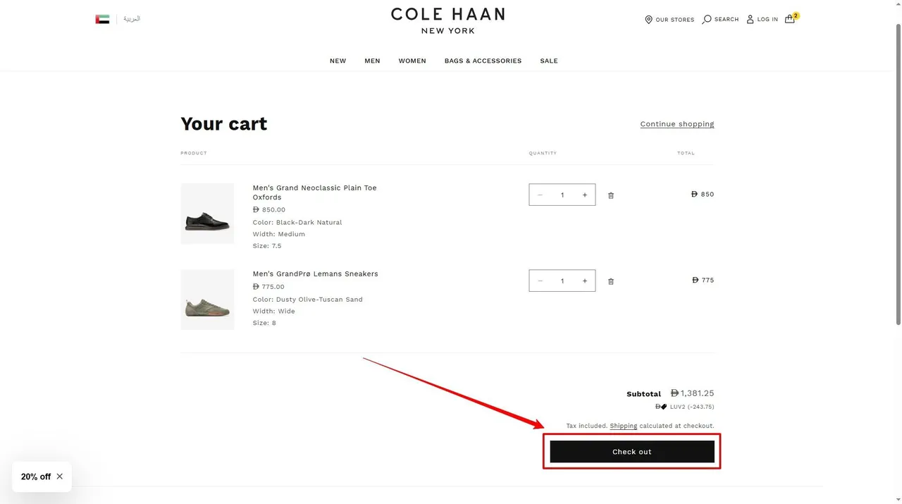 Cole Haan coupon code how to apply
