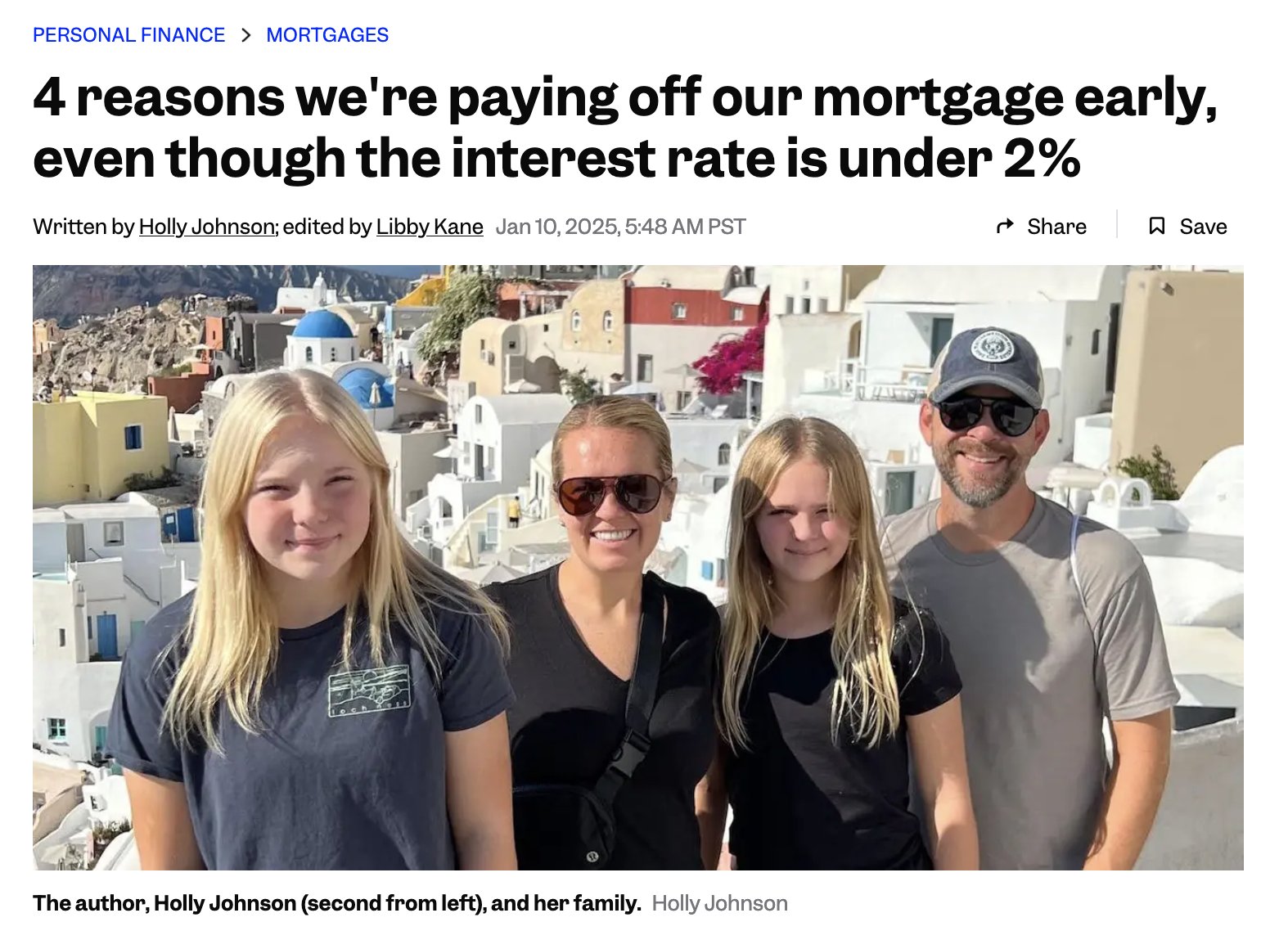Business Insider article about a family paying off a 1.99% mortgage early