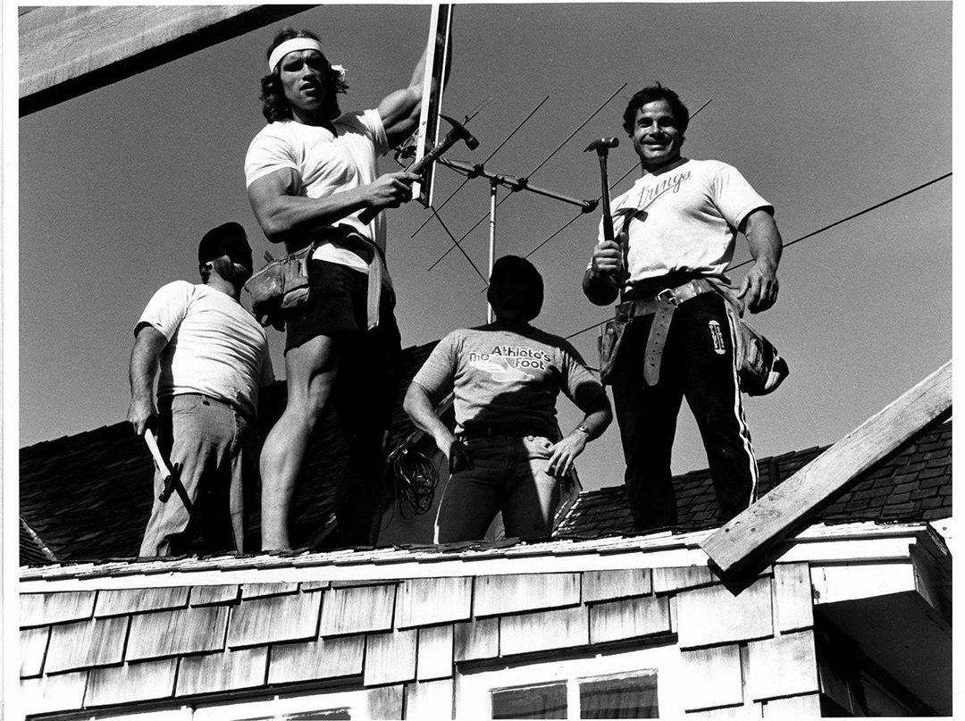 Arnold Schwarzenegger working as a bricklayer in Los Angeles