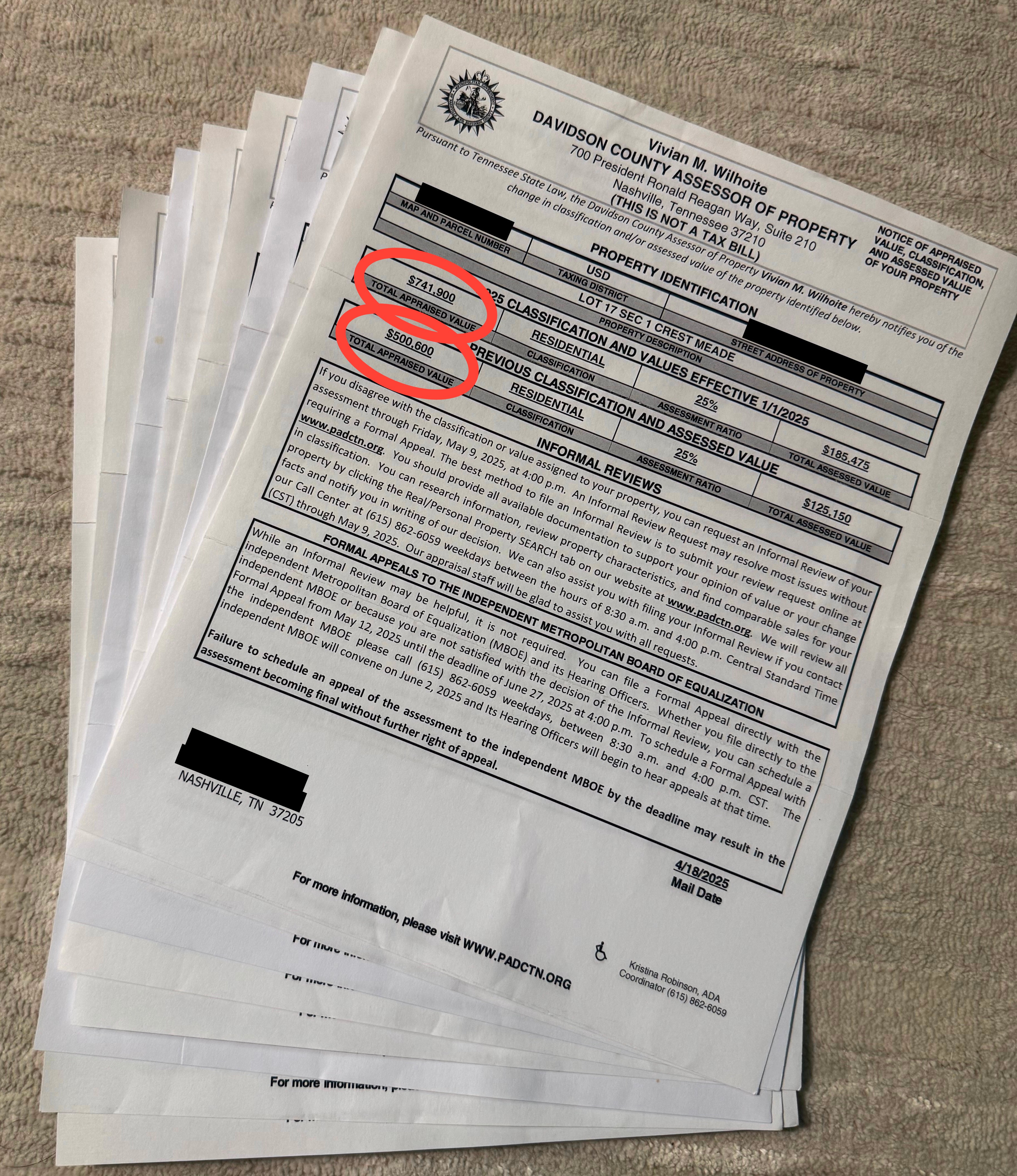 Property tax reassessment notice