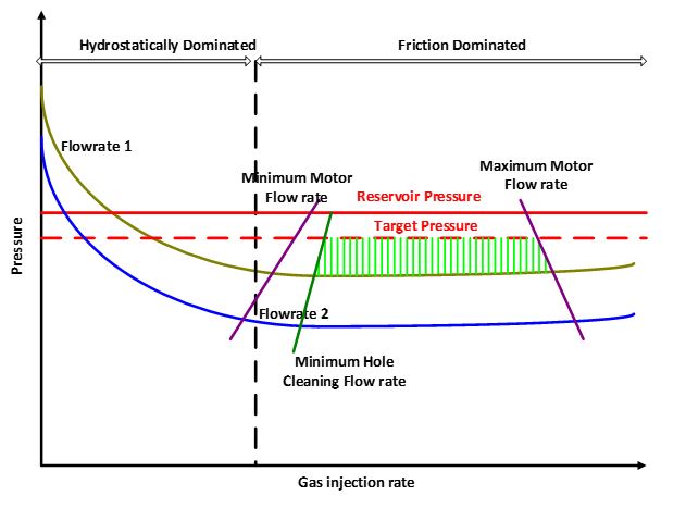  Bottom hole pressure versus liquid and gas injection rates