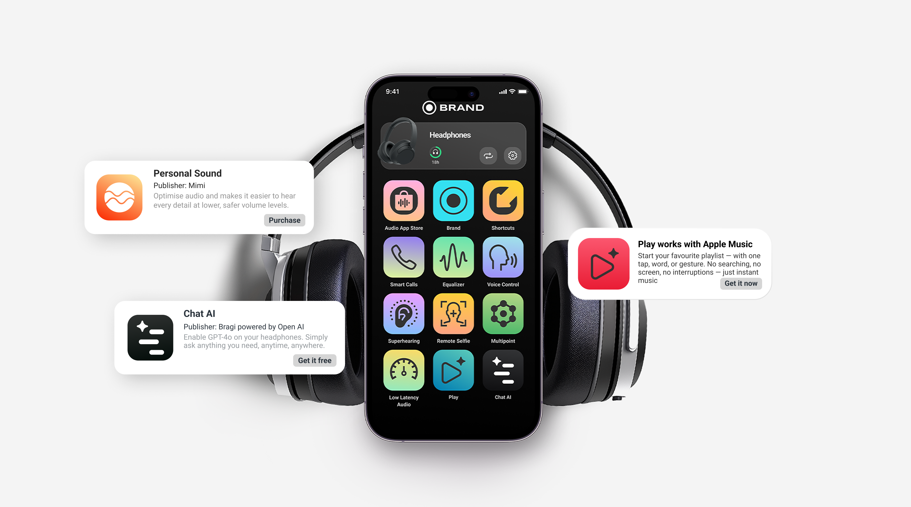 Headphones and phone showing Audio App Space