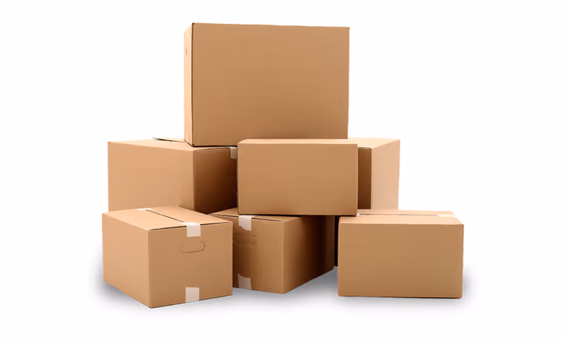 Stacked corrugated cardboard boxes