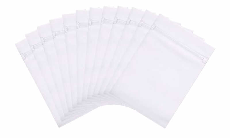Clear poly bags fanned out