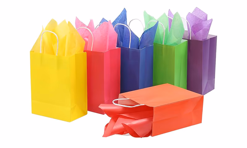 Colorful retail gift bags and boxes