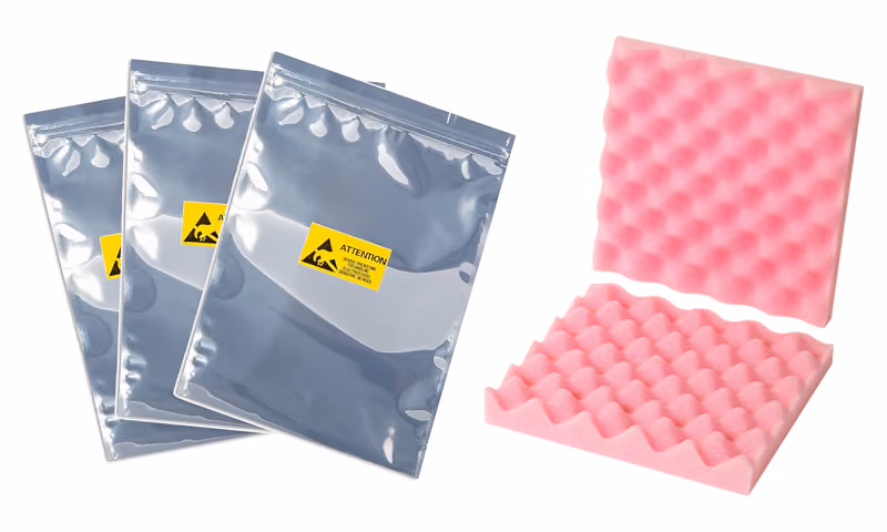 Anti-static bags and pink anti-static foam