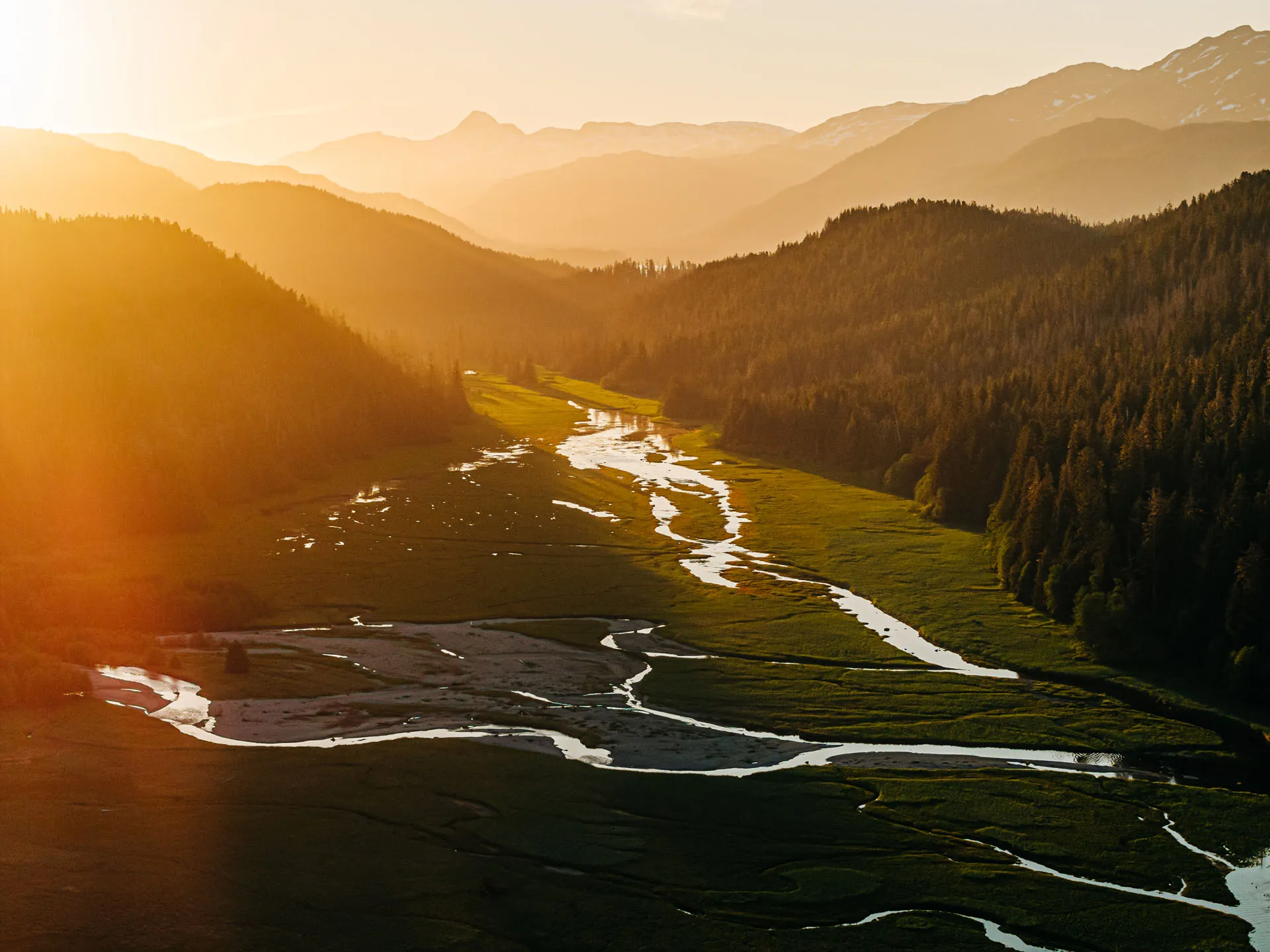 Sunset over Sitka Sound with mountains
