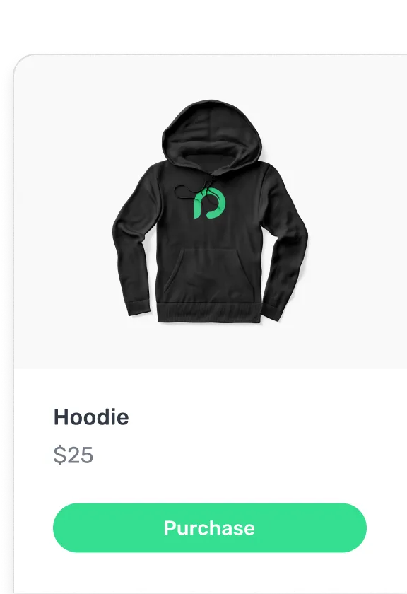 Black hoodie with a green stylized logo on the chest displayed against a white background in an online shop interface.
