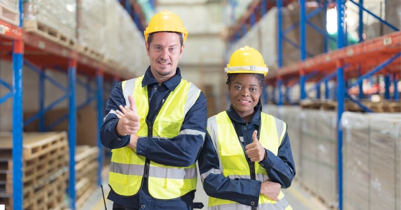 a warehouse worker's thumb-up