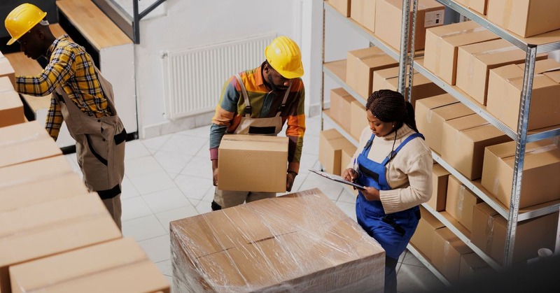 warehouse employees trying to sort out packages