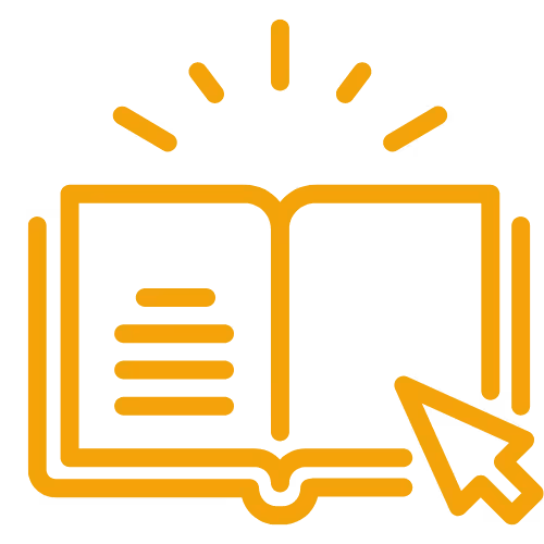 A gold symbol in gold and black representing a book of resources 