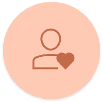 User icon with a heart symbol on an orange circular background.