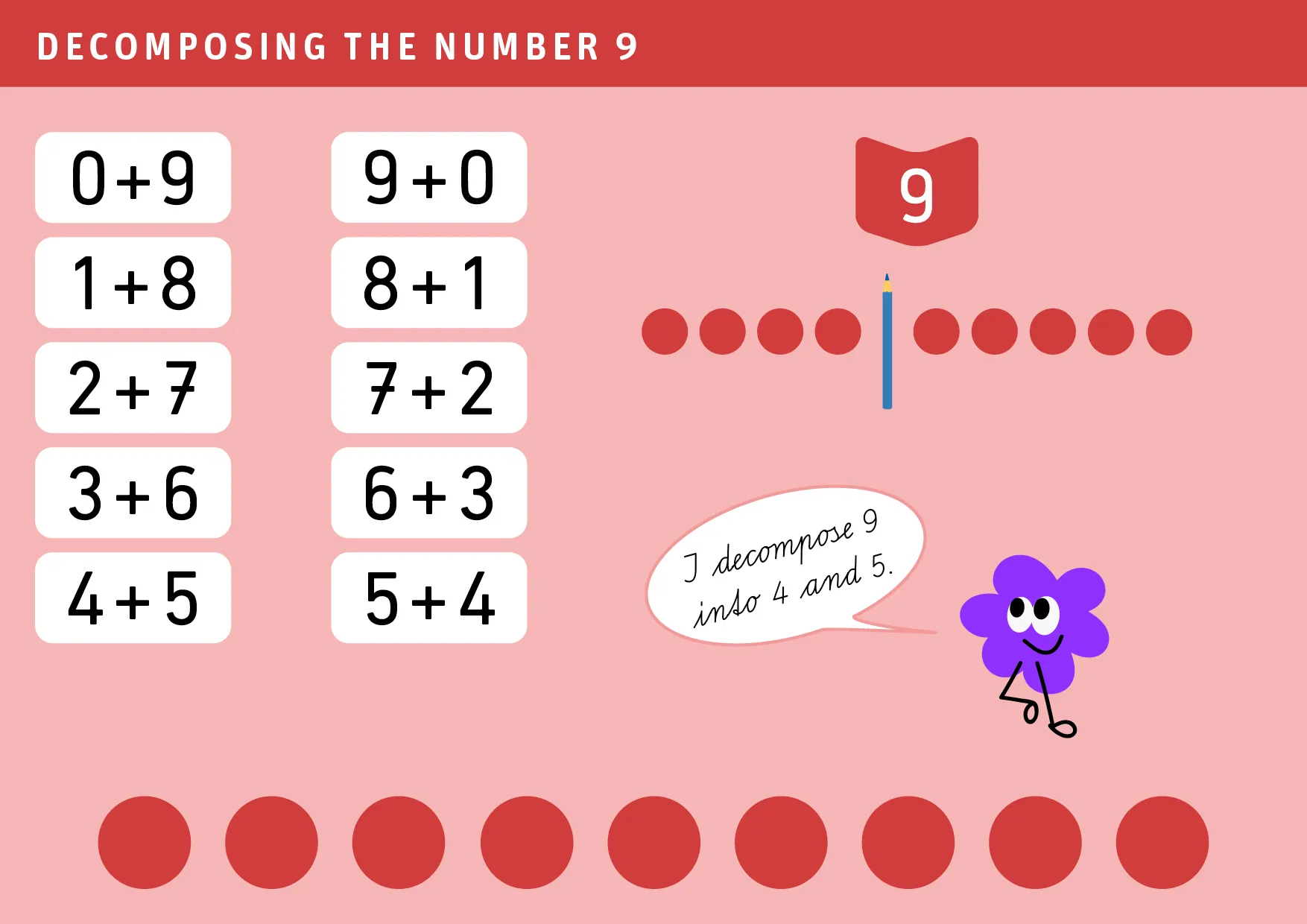 Children decompose the number 9 into two smaller numbers.