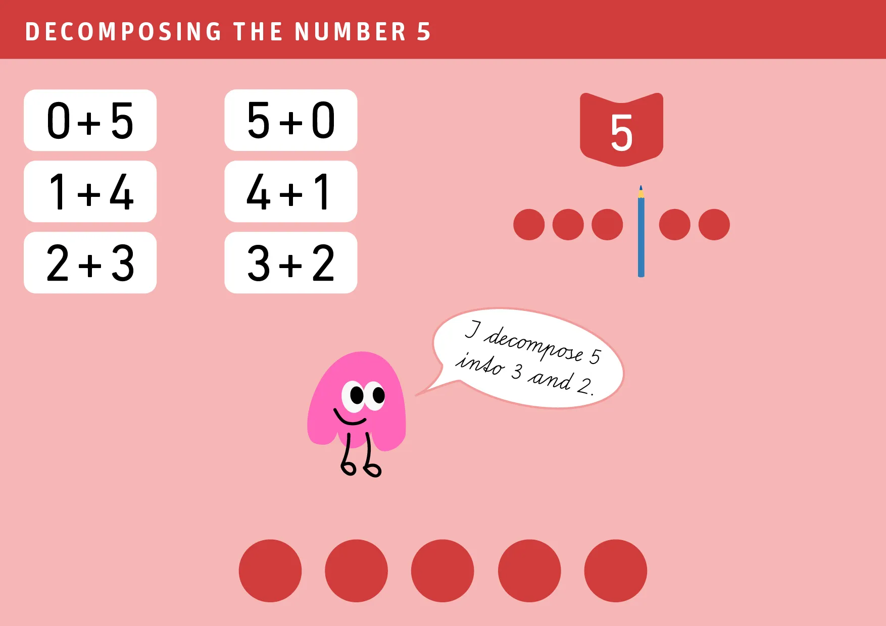 Children decompose the number 5 into two smaller numbers.