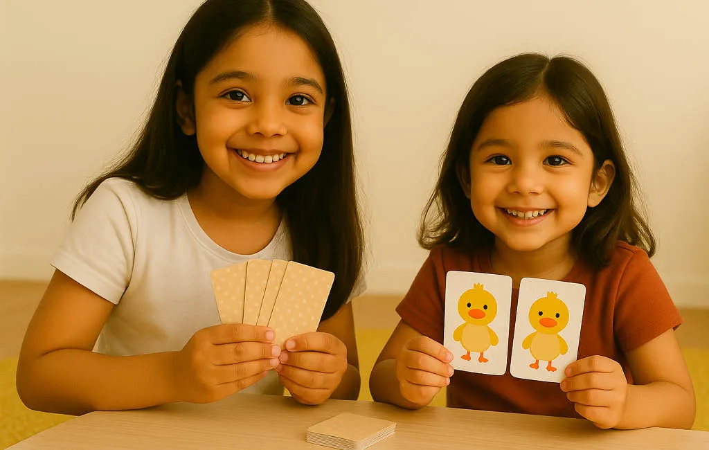 Children playing animal pair game.