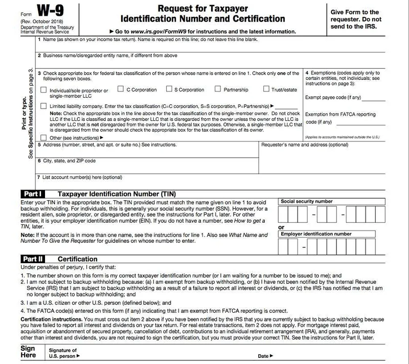 W-9 Tax Form 