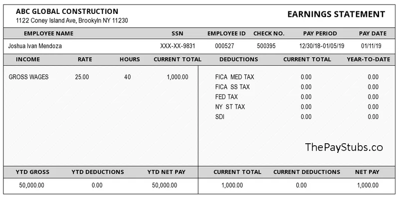 Sample Pay Stub