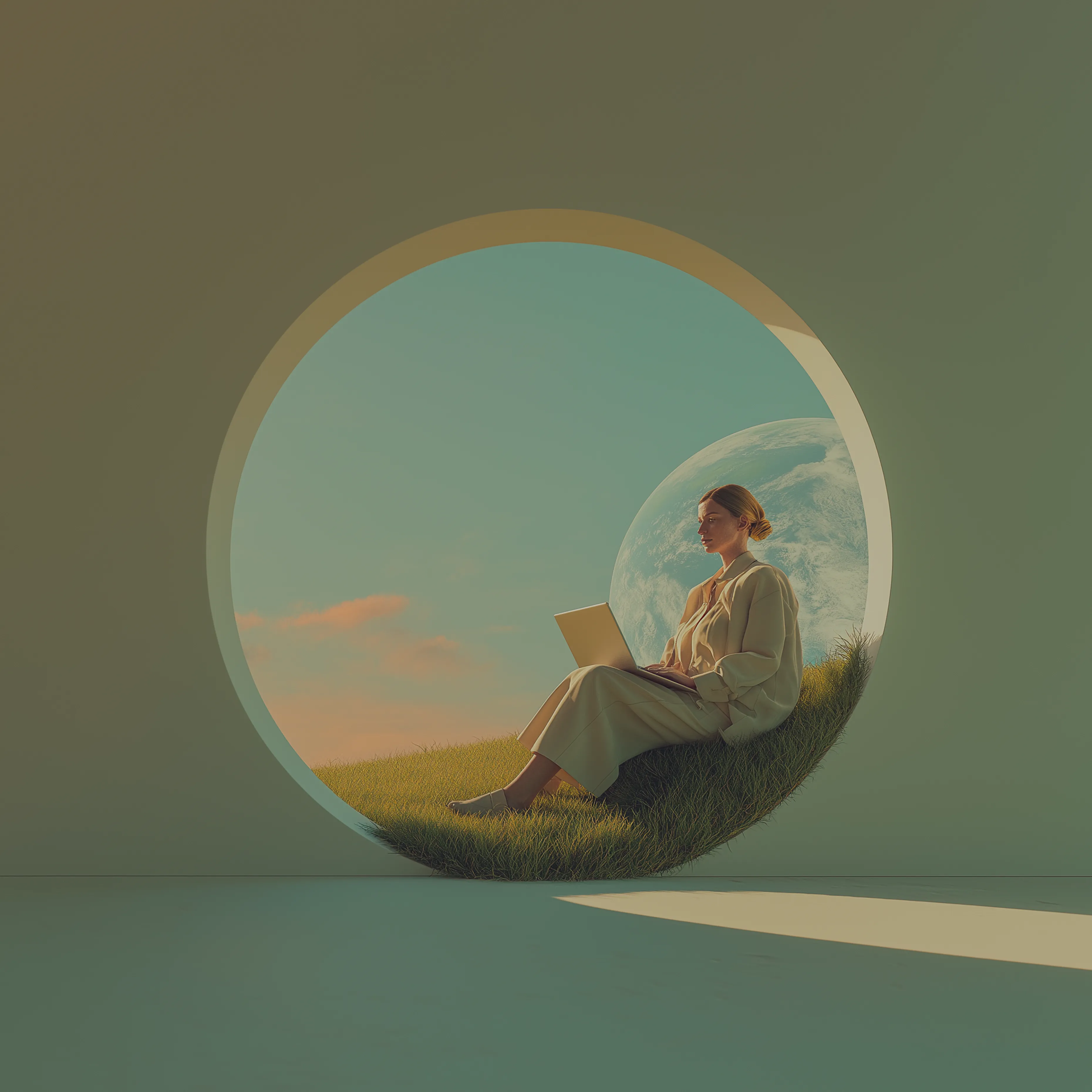 Frau mit Tablet: Eine Frau im Rollstuhl liest konzentriert auf einem Tablet inmitten der Natur.