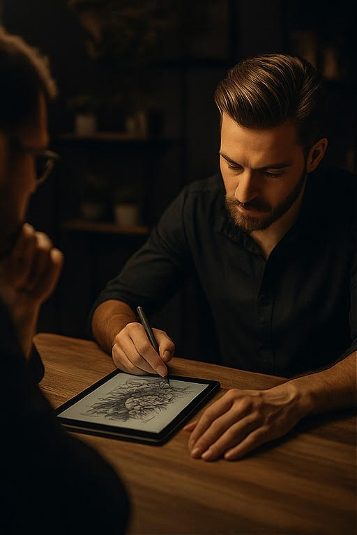 Tattoo-Beratung und Motivplanung im Avantgarde Studio München – individuelle Ideen mit Kristiyan Mihaylov.