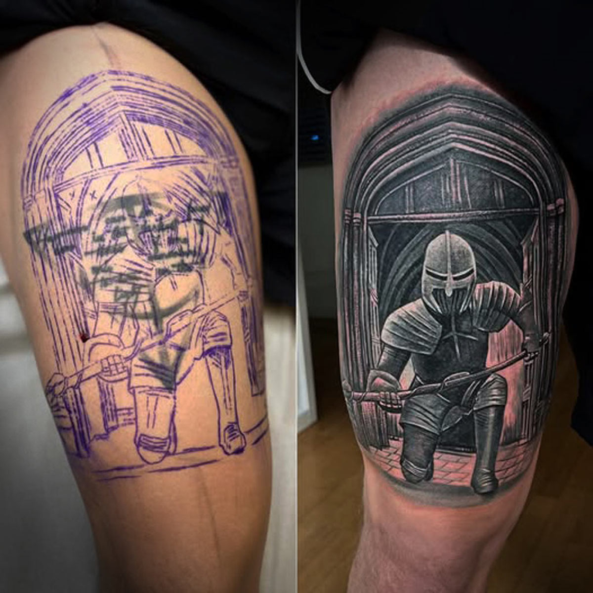 Cover Up Tattoo vorher nachher – alte Linien überarbeitet