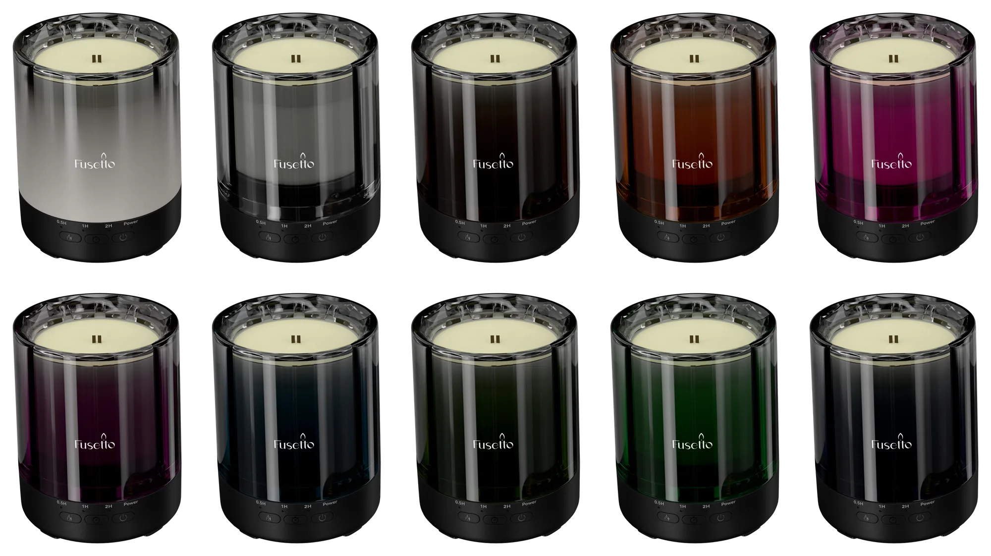 Fusetto smart candle in tien kapkleuren, packshots uit de Nova digital twin