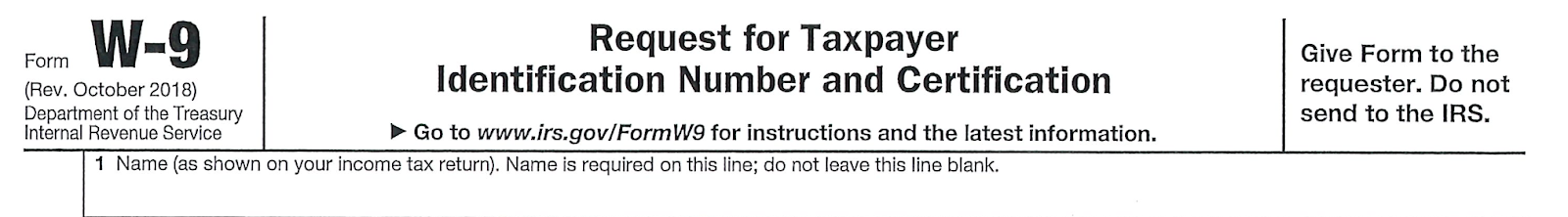Step 1: W-9, Line 1 – Name