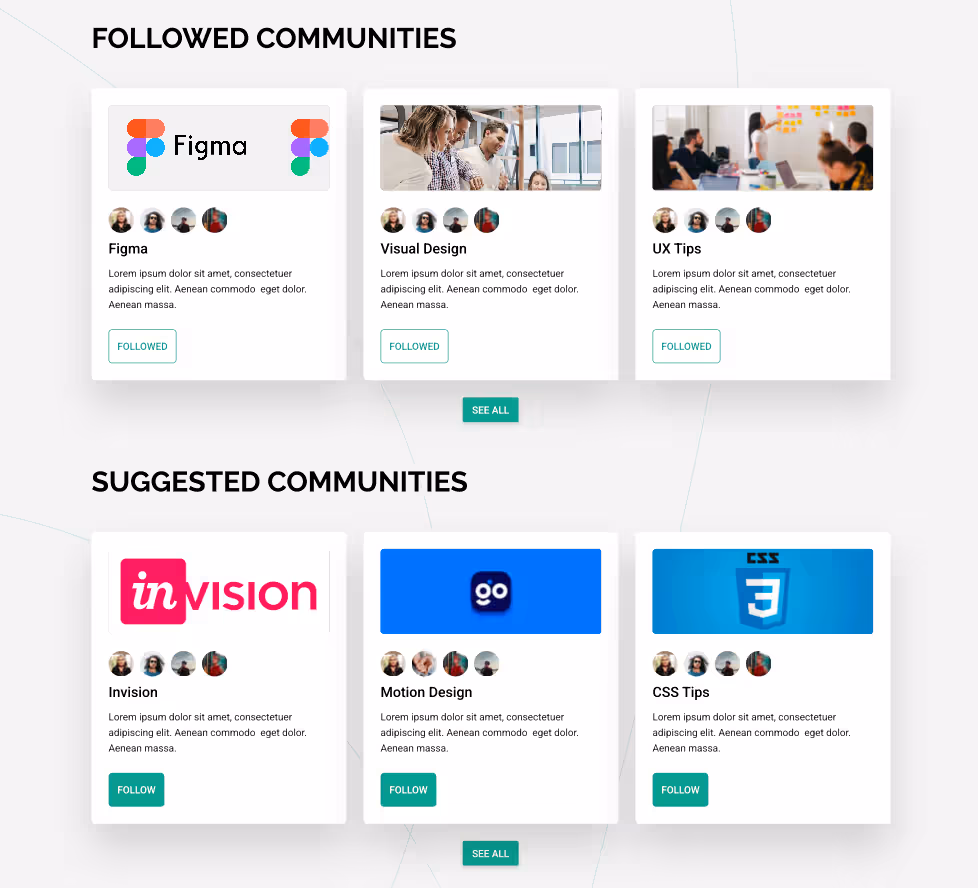 intranet screenshot of community interest groups