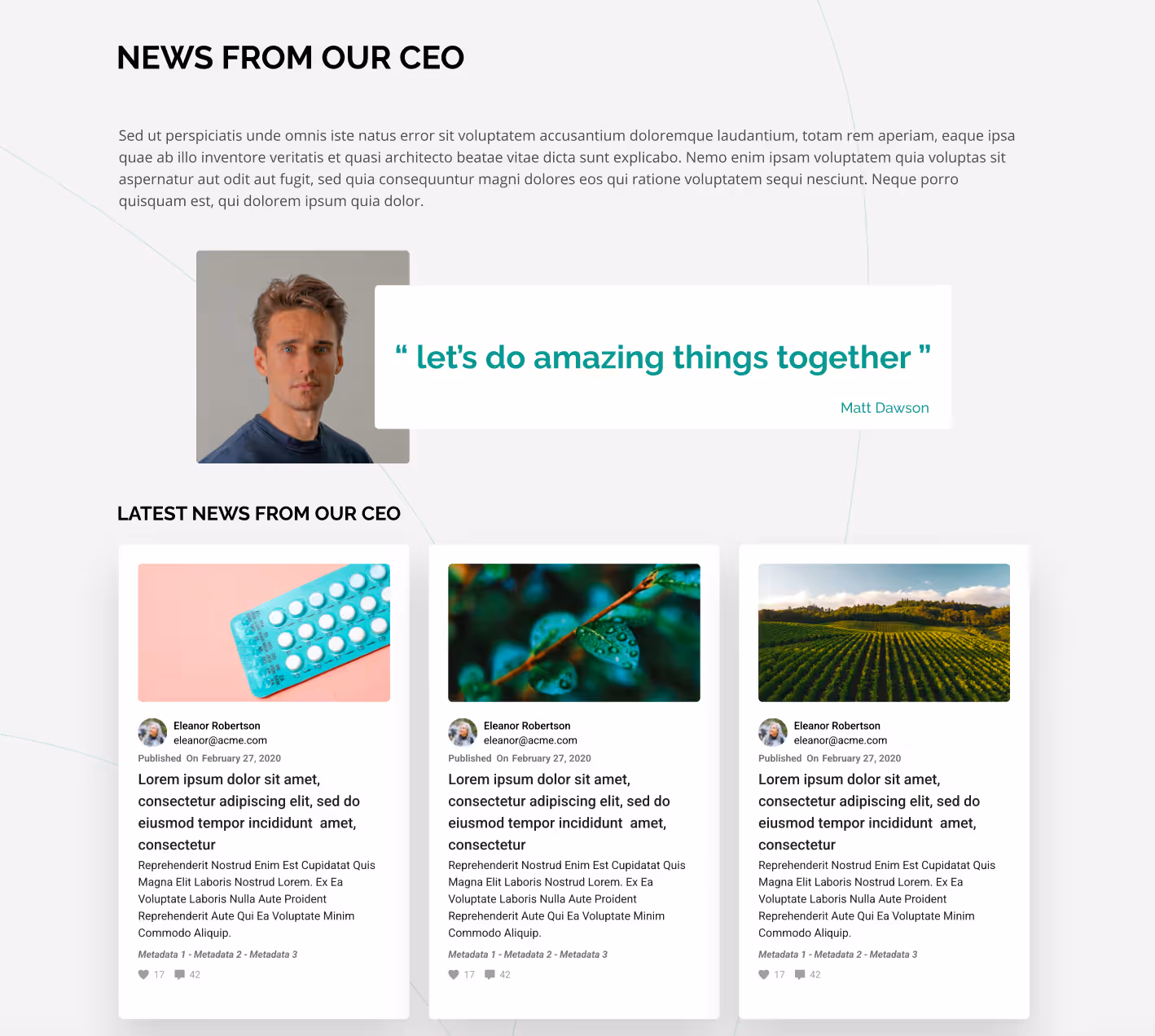 intranet screenshot showing news from ceo