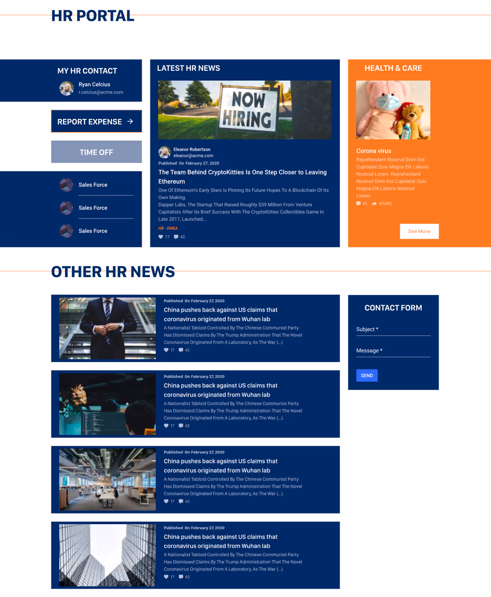 intranet screenshot showing HR portal