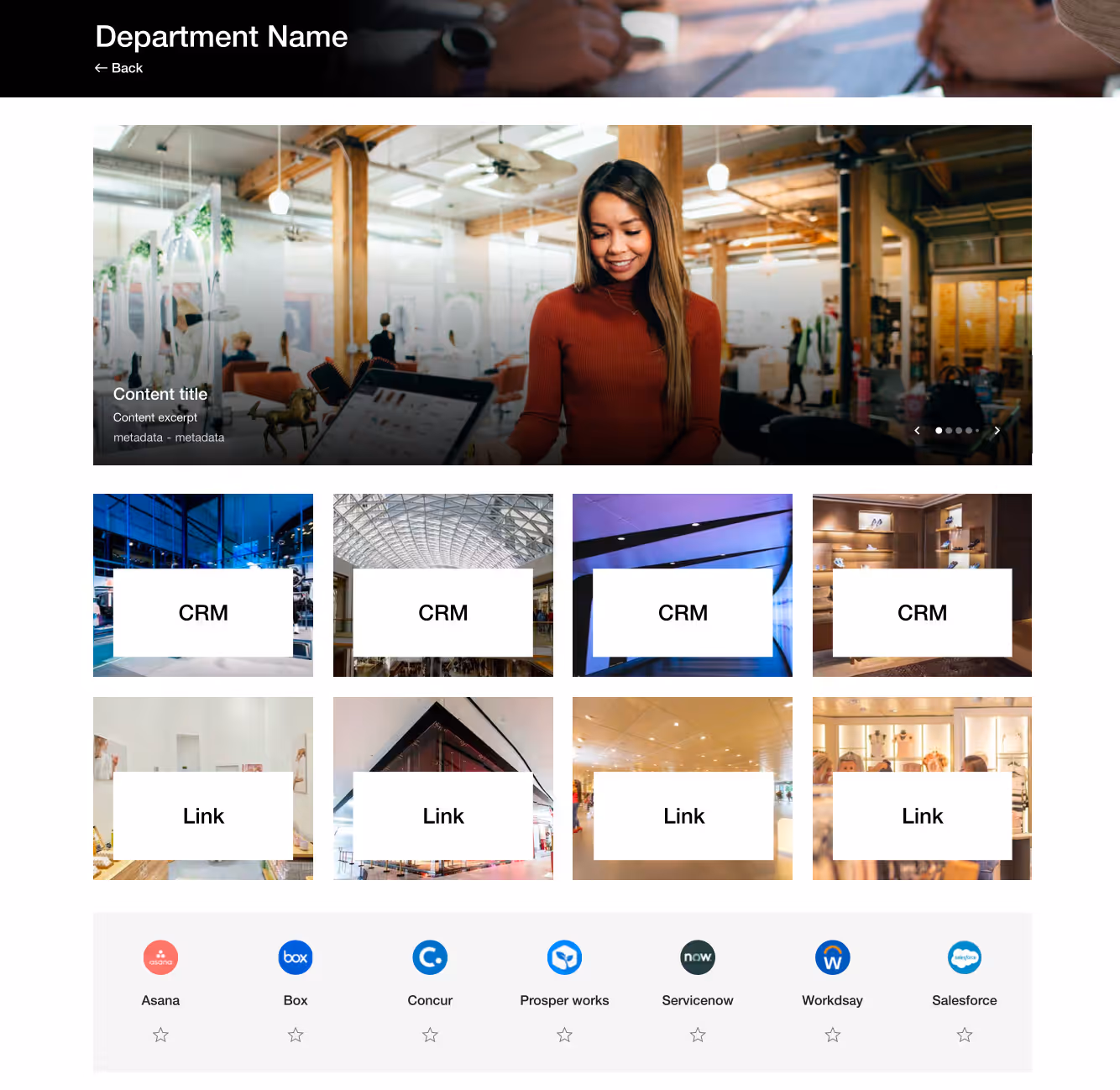 intranet example screenshot of department landing page