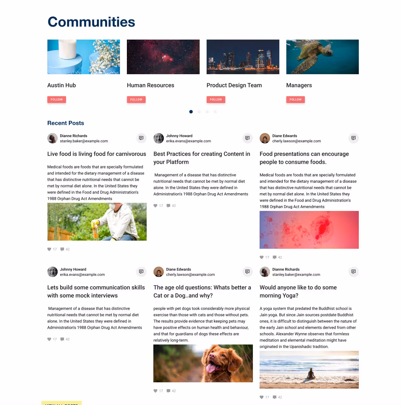 intranet example showing followed community groups