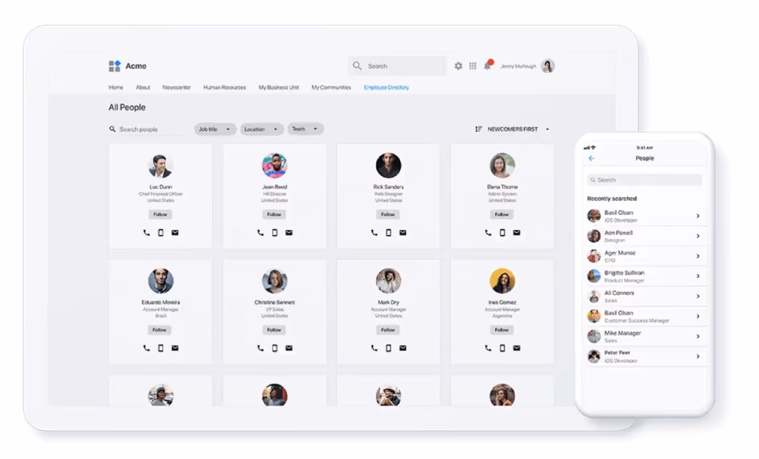 intranet example showing employee directory