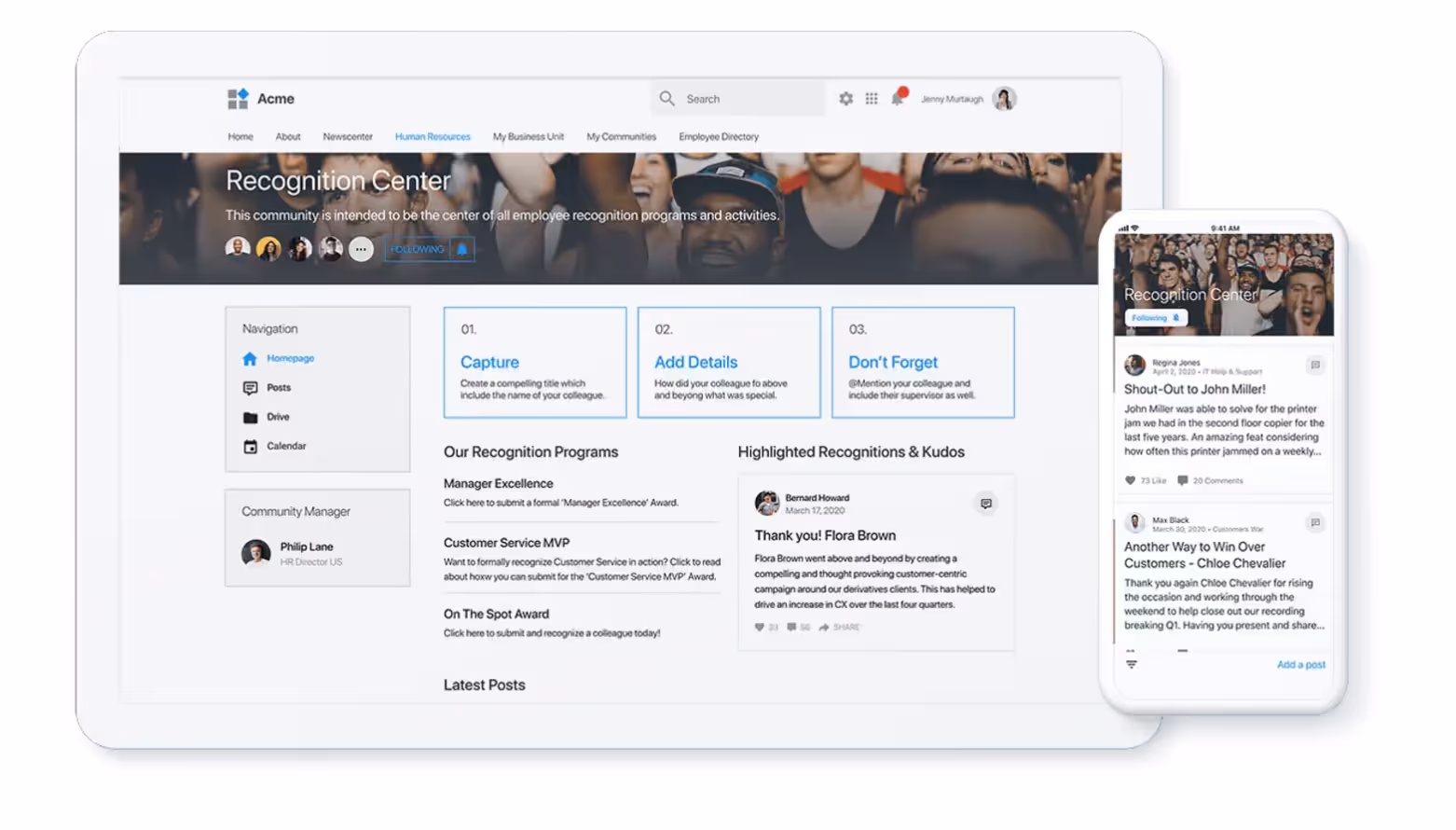 intranet example showing employee recognition center