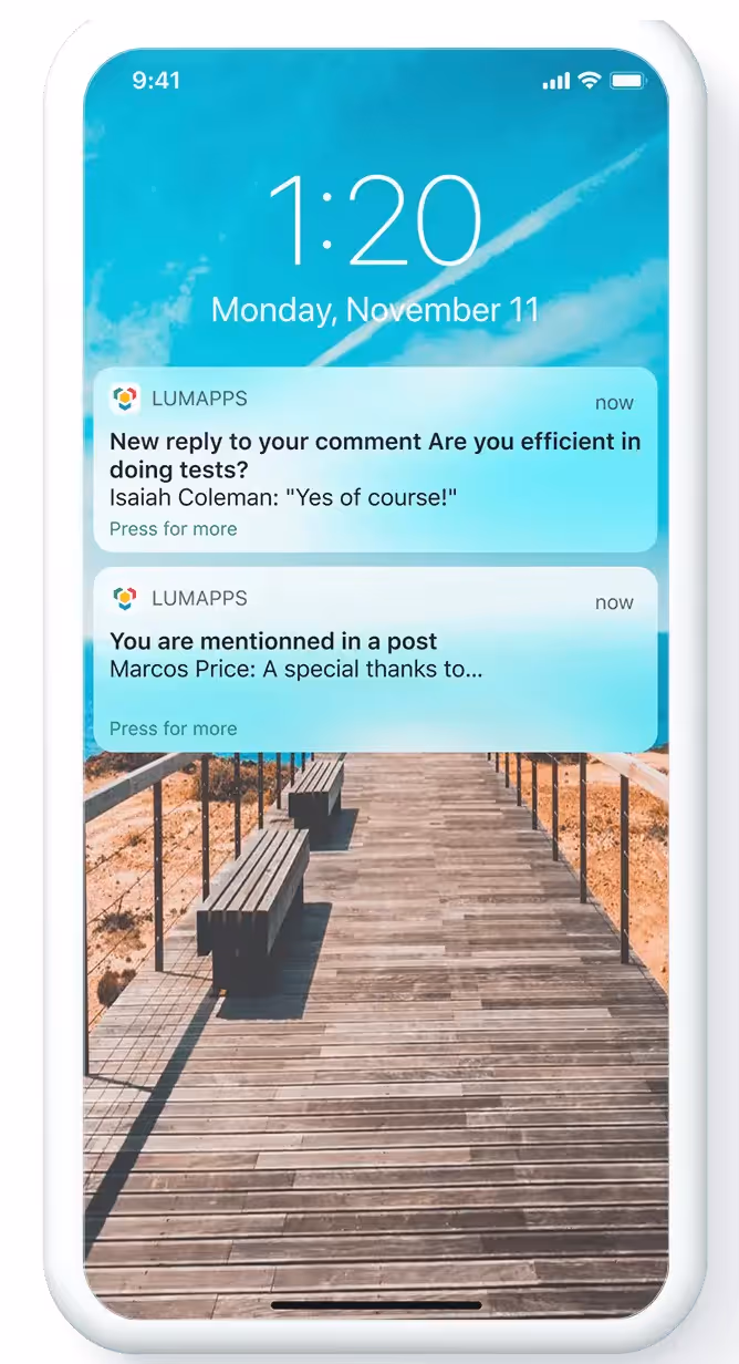 intranet example of mobile notifications on iphone