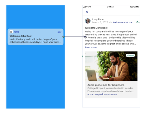 screenshot of mobile push notifications from intranet