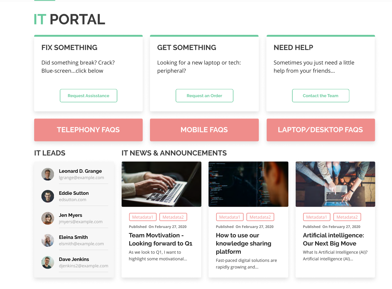 screenshot of IT department page on intranet