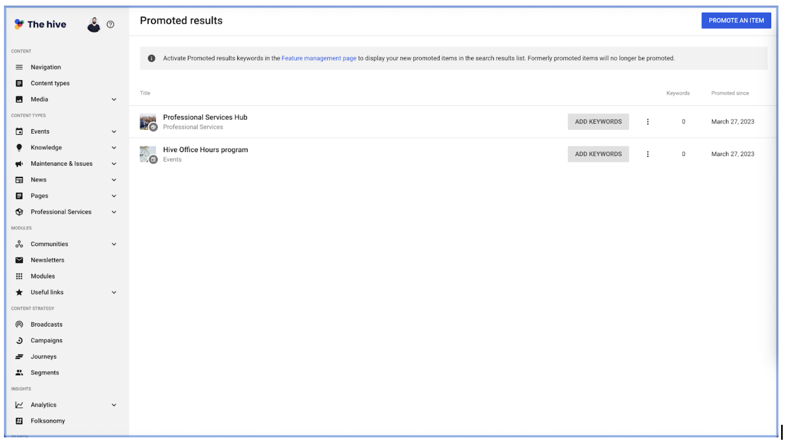 screenshot of promoted search in an intranet