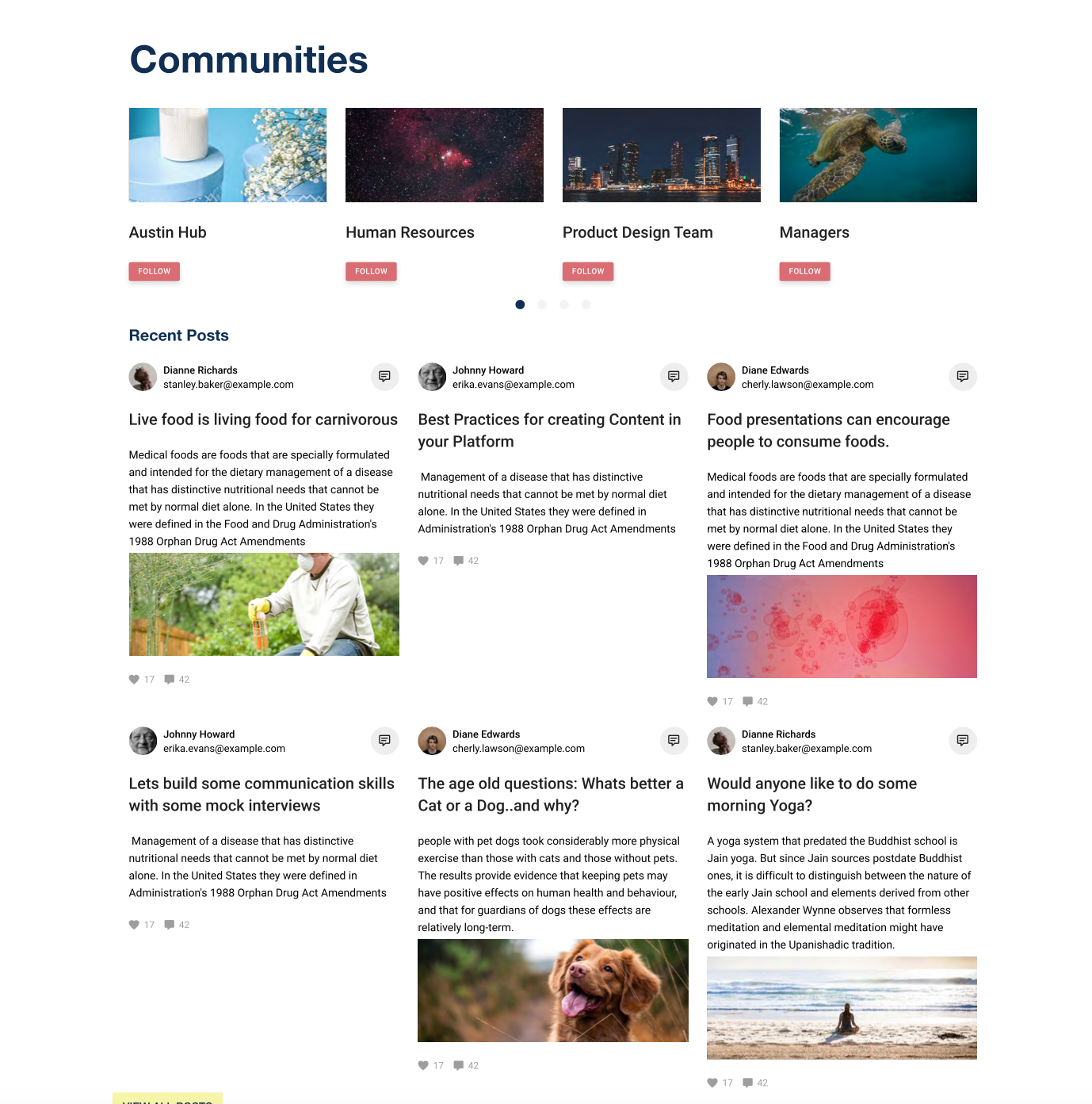 intranet example showing followed community groups
