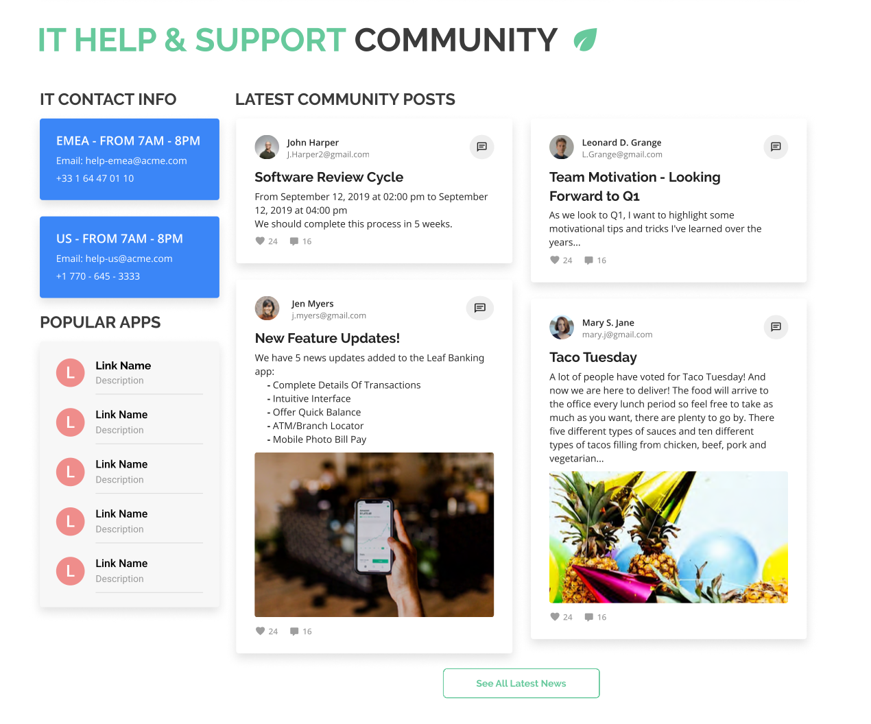screenshot showing IT help and support page on healthcare intranet