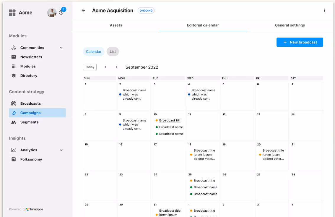 Campaigns screenshot calendar