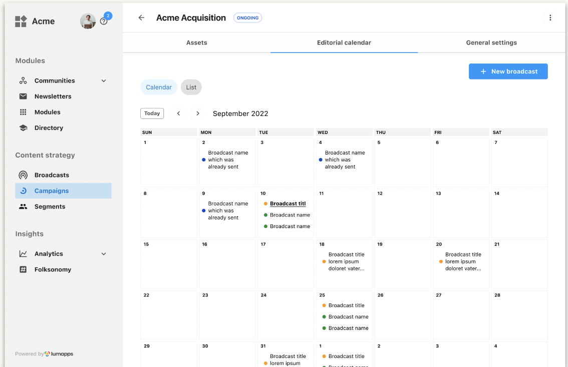 Campaigns screenshot calendar