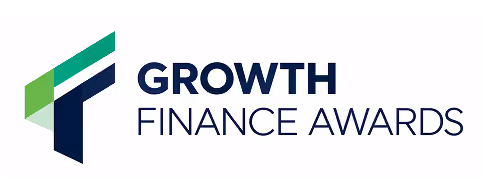 Growth Finance Awards logo featuring a stylized green and blue geometric design to the left of the bold text 'GROWTH FINANCE AWARDS' on a white background.